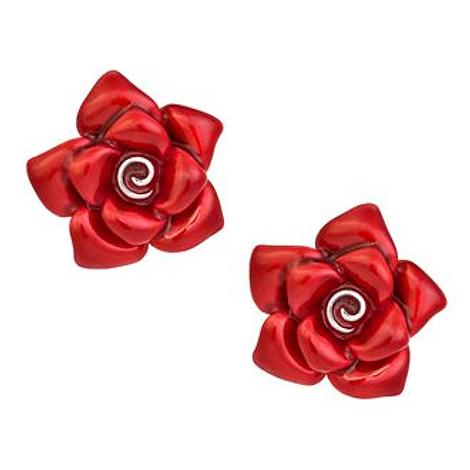 Pastiche Sterling Silver 10mm Red Rose Charm Stud Earrings Meo13rd