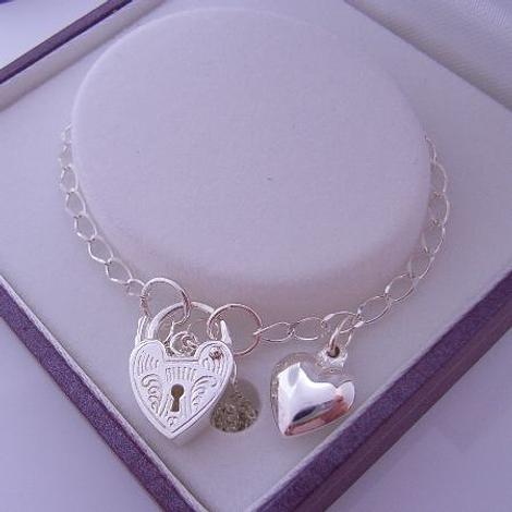 Sterling Silver Tiny 8mm Heart Charm Baby Padlock Bracelet 15cm Adjustable Size
