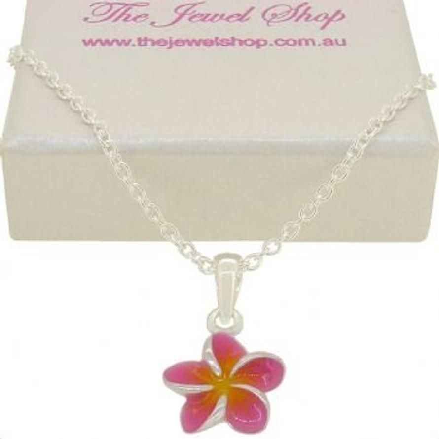PASTICHE STERLING SILVER PINK FRANGIPANI FLOWER CHARM NECKLACE