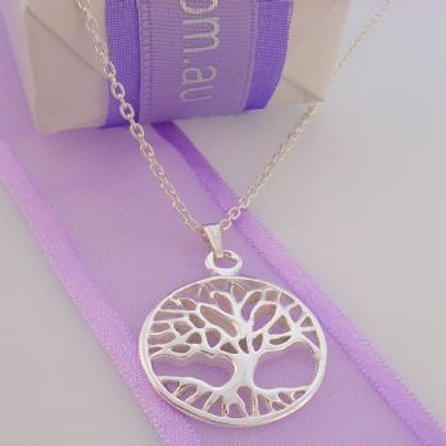 STERLING SILVER 20mm TREE OF LIFE CHARM PENDANT NECKLACE - NLET_SS_HRKB48-CA40-50
