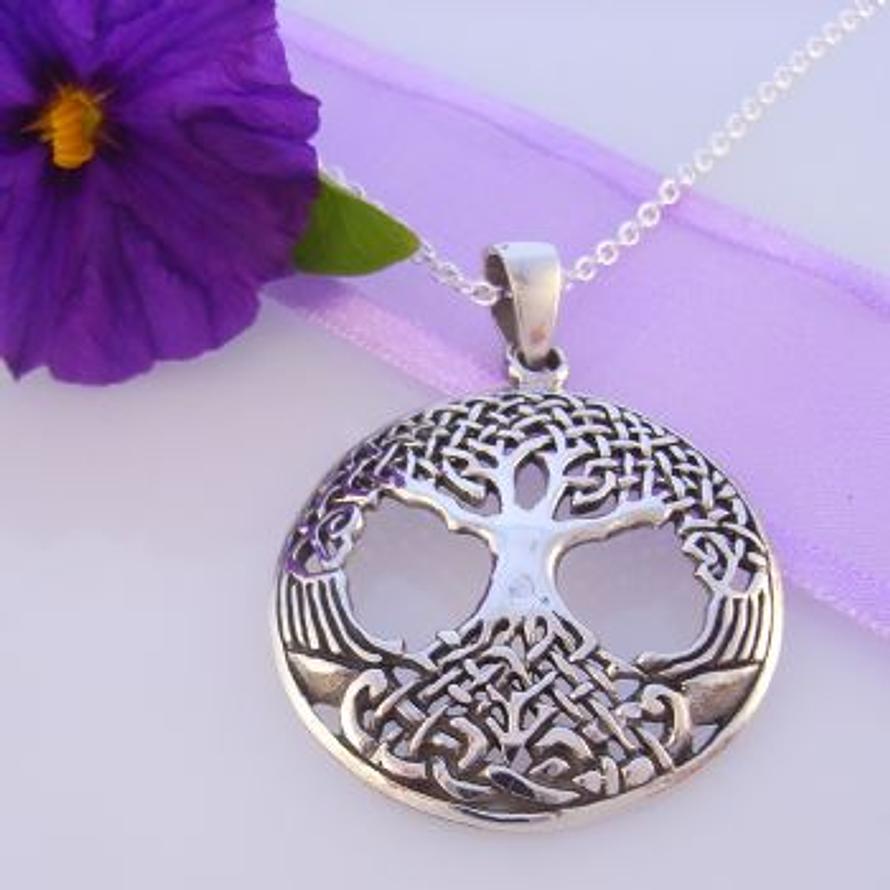 STERLING SILVER 27mm TREE OF LIFE CHARM NECKLACE 45CM 925-57-767-270