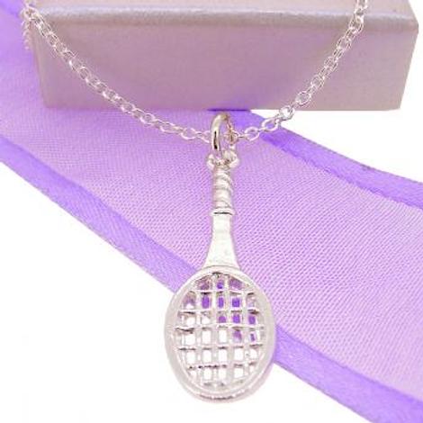 Sterling Silver 9mm X 30mm Tennis Racquet Charm Necklace