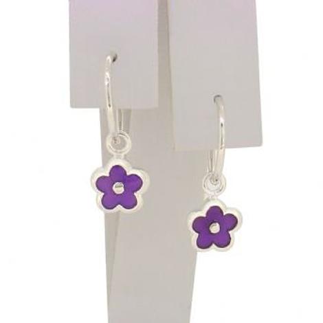 Sterling Silver Pastiche Purple Flower Charm Sleeper Earrings