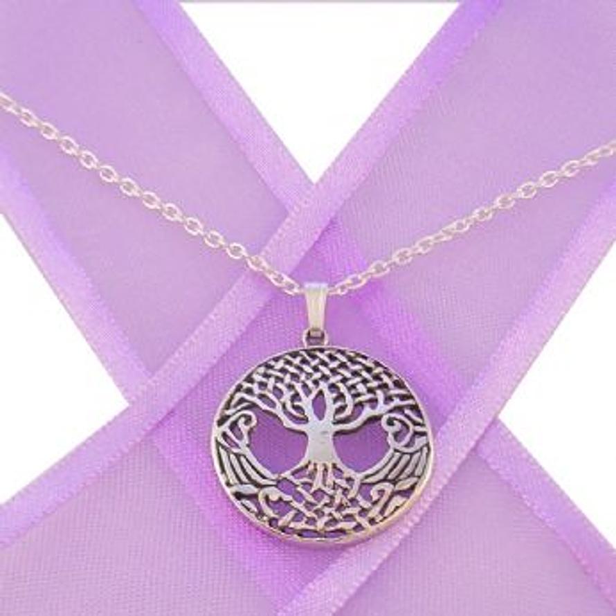 STERLING SILVER 18mm TREE OF LIFE CHARM PENDANT NECKLACE - NLET_SS_925-54-706-10145-CA40