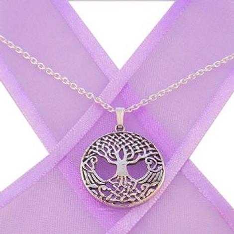 Sterling Silver 18mm Tree of Life Charm Pendant Necklace