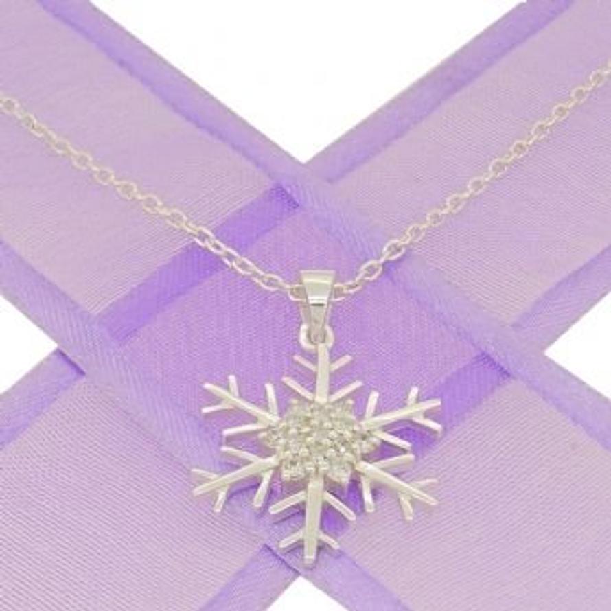 STERLING SILVER 19mm CZ SNOWFLAKE CABLE NECKLACE 45cm NLET-19mmCZ-CA40