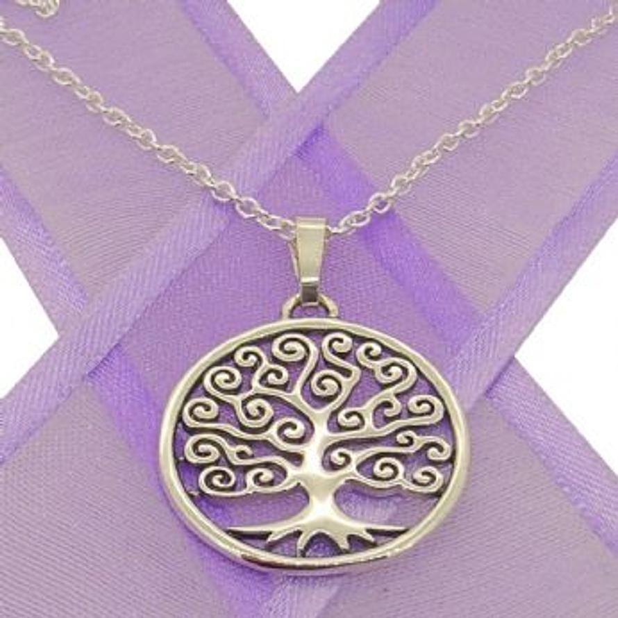 STERLING SILVER 20mm TREE OF LIFE CHARM PENDANT NECKLACE - NLET-SS-20mm-TOLswirl-CA40