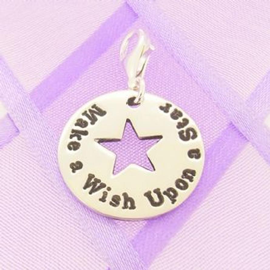 17mm PERSONALISED CIRCLE STAR CLIP ON CHARM Make a wish upon a star -17mmP146-CH-WISH