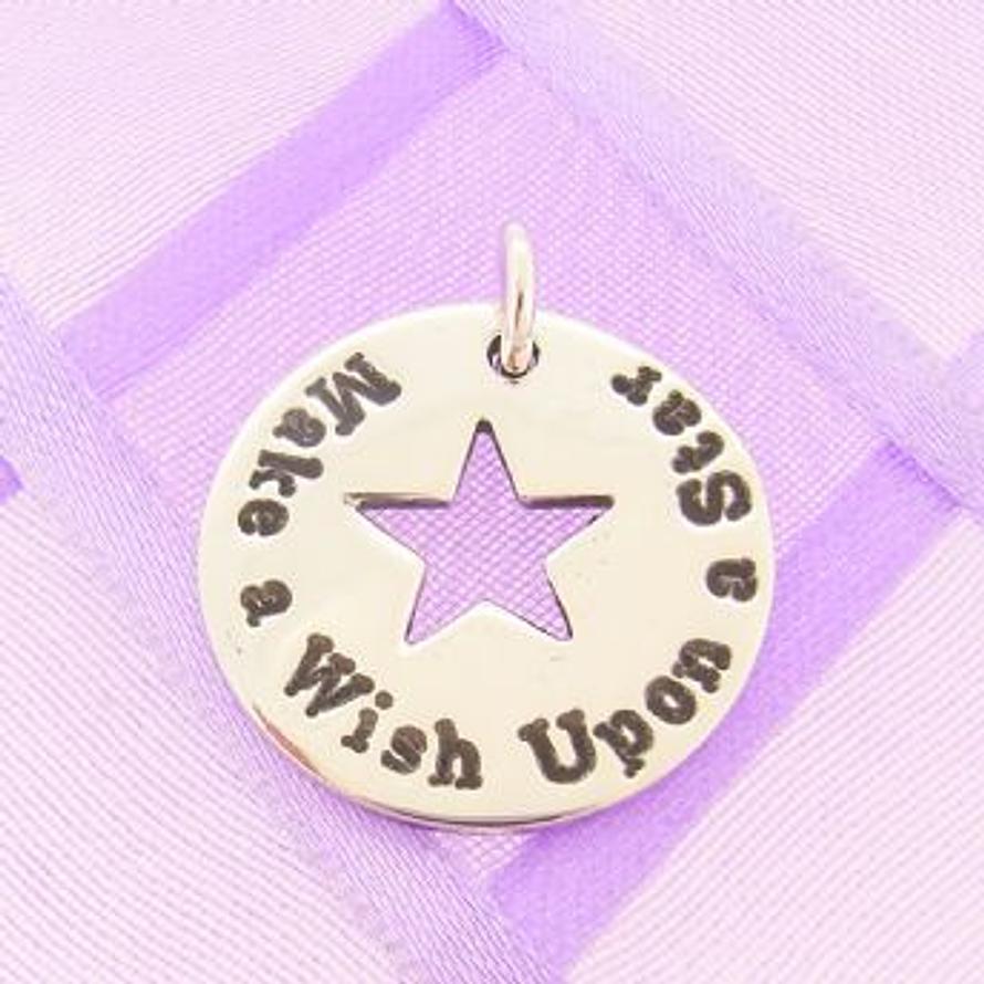 17mm PERSONALISED CIRCLE STAR PENDANT Make a wish upon a star -17mmP146-P-WISH