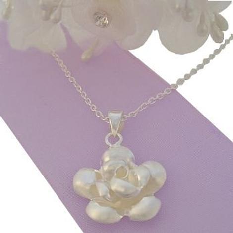 Sterling Silver Rose Flower Charm Necklace
