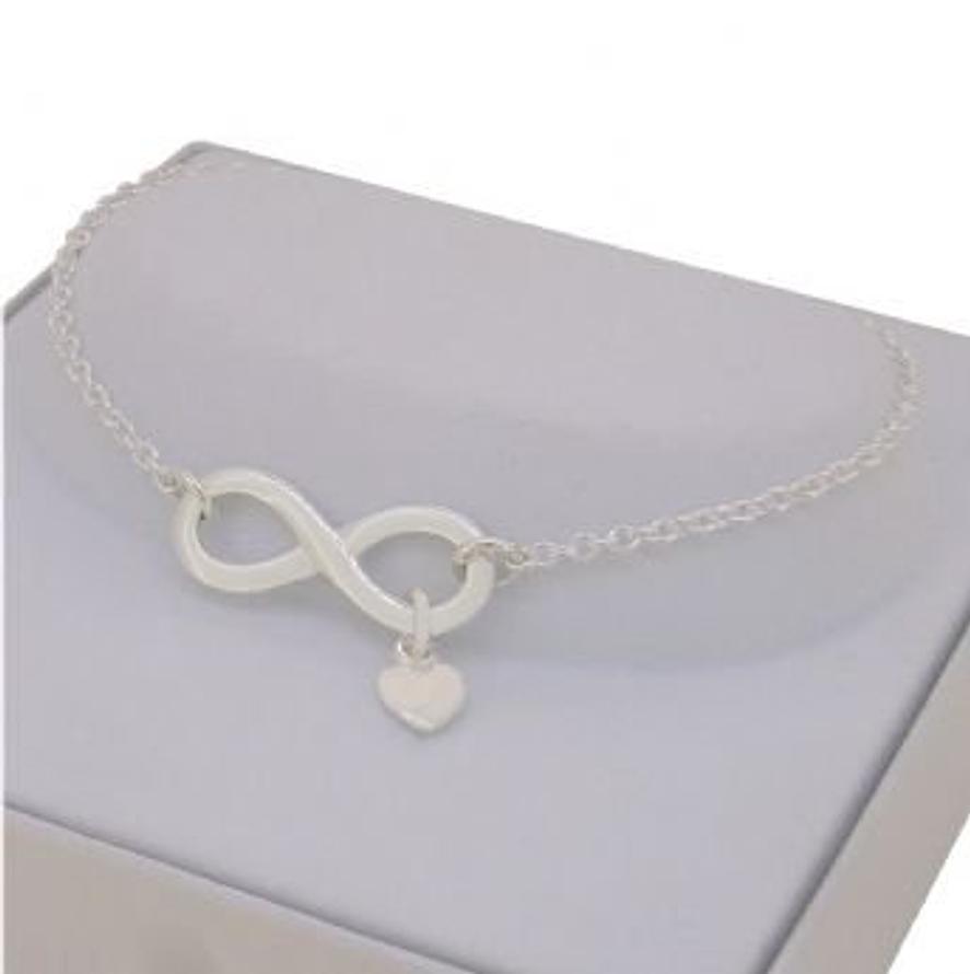 STERLING SILVER INFINITY SYMBOL DESIGN CHARM PENDANT BRACELET with SWEET LOVE HEART