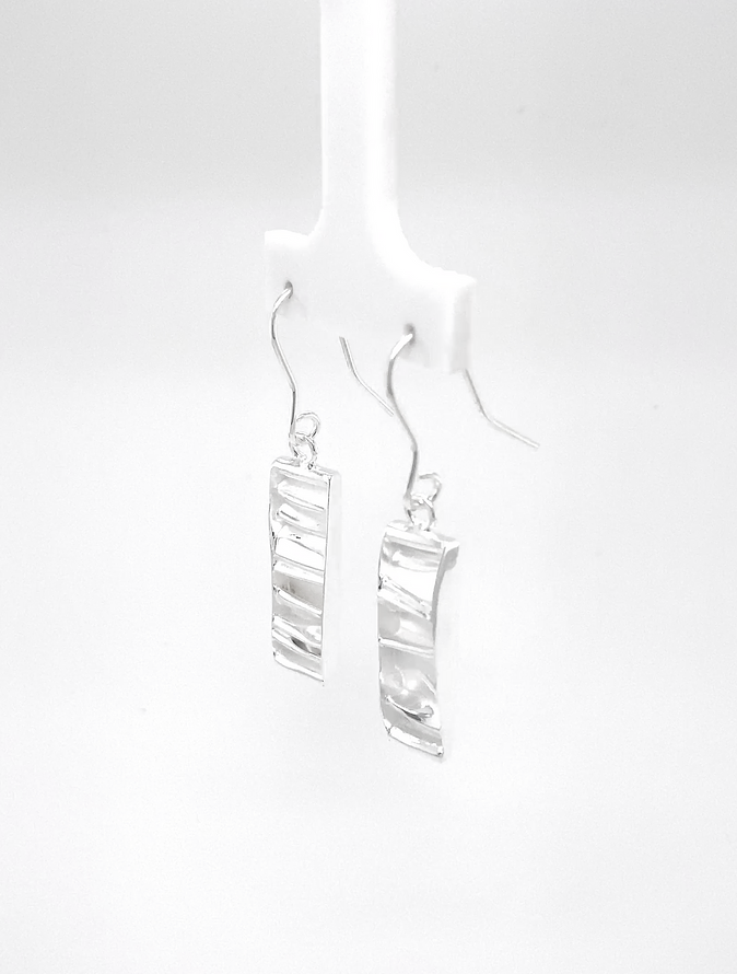 Waves of Love Sterling Silver 7mm X 25mm Rectangle Hook Earrings