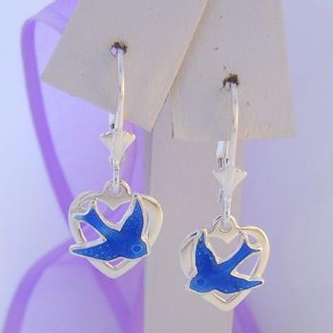 Safety Hook Earrings Sterling Silver Bluebird Heart
