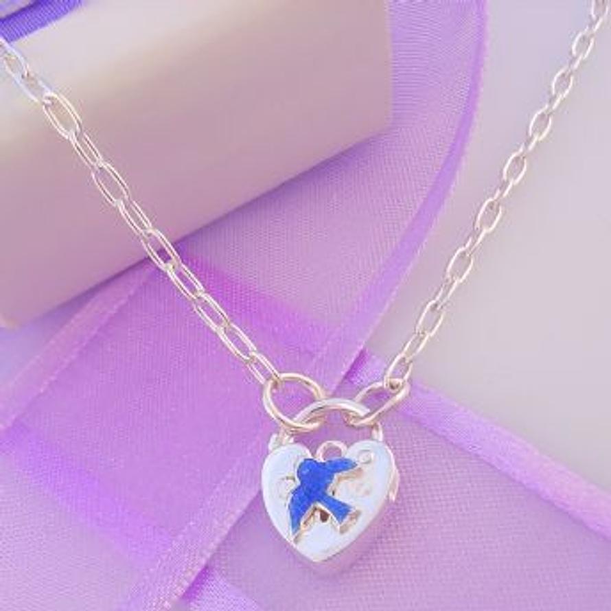 STERLING SILVER BLUEBIRD OF HAPPINESS PADLOCK CABLE NECKLACE 45CM -NLET_SS_CHARM_0007