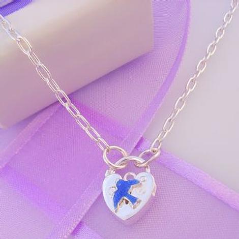 Sterling Silver Bluebird of Happiness Padlock Cable Necklace 45cm