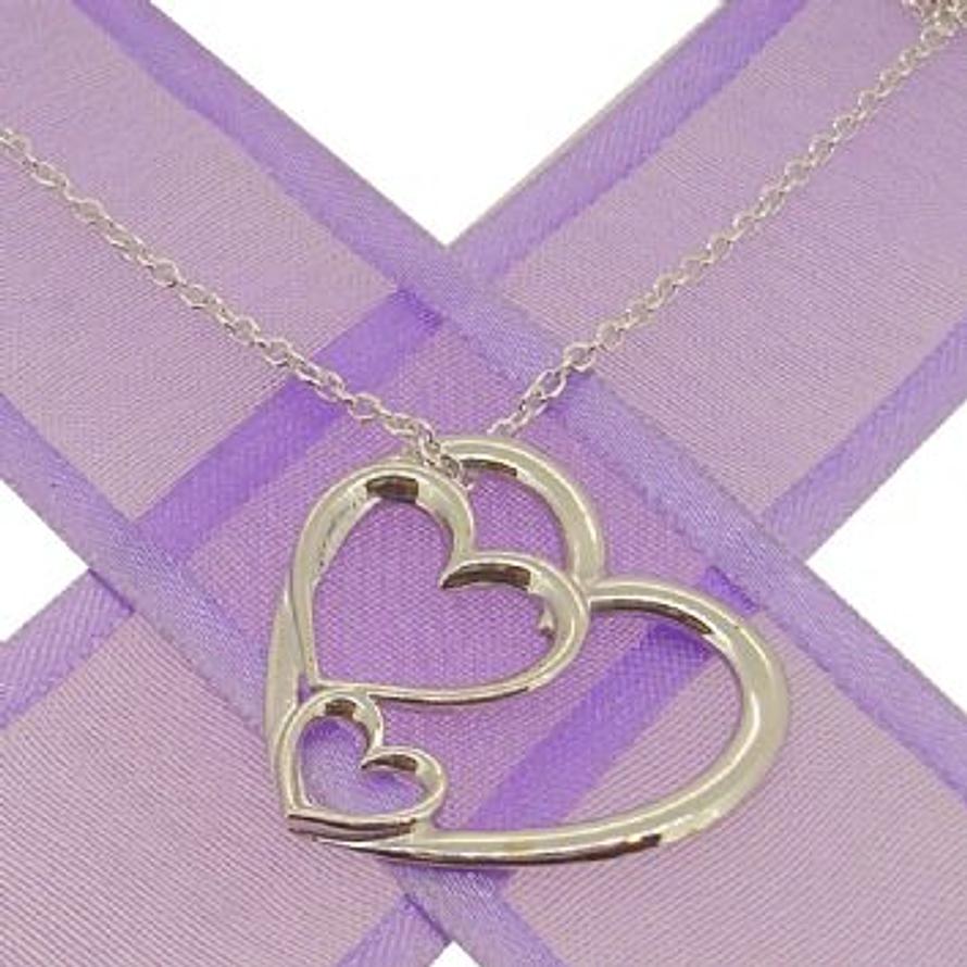 STERLING SILVER TRILOGY OF HEARTS CHARM NECKLACE - 25mm-KB124-ca40