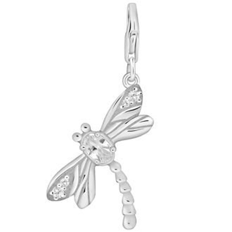 PASTICHE STERLING SILVER 28mm CZ DRAGONFLY HOOKED ON CLIP CHARM PENDANT QC035CZ
