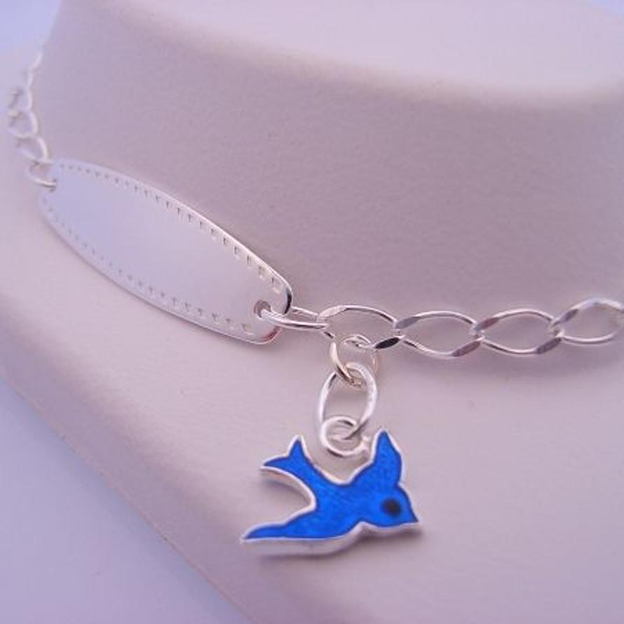 18cm ADJUSTABLE SIZE BLUEBIRD of HAPPINESS CHARM STERLING SILVER BABY to ADULT IDENTITY BRACELET