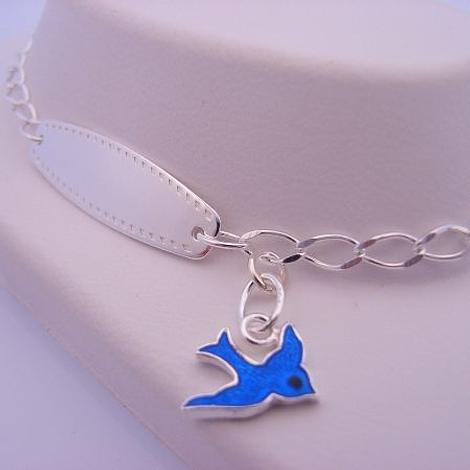 Bluebird of Happiness Charm Sterling Silver Identity Bracelet