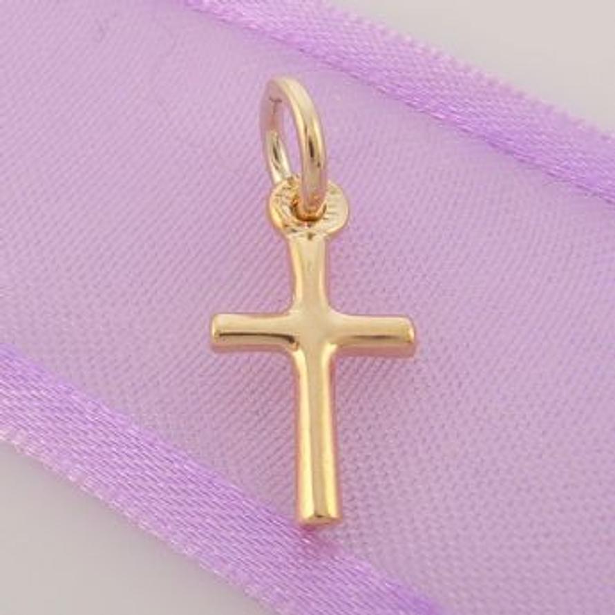 9CT GOLD SMALL UNISEX 8mm x 17mm CROSS CHARM PENDANT CP_9Y_0052-
