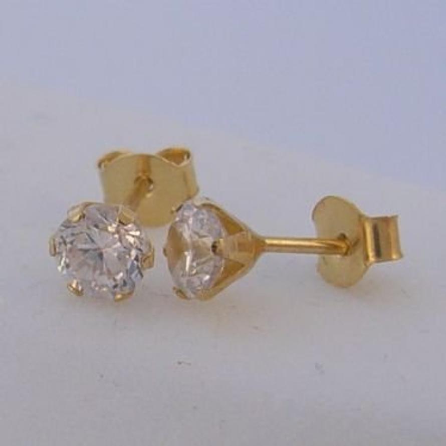 9CT YELLOW GOLD 4mm MANMADE DIAMOND CUBIC ZIRCONIA STUD EARRINGS -ER_9Y_CZ4mm