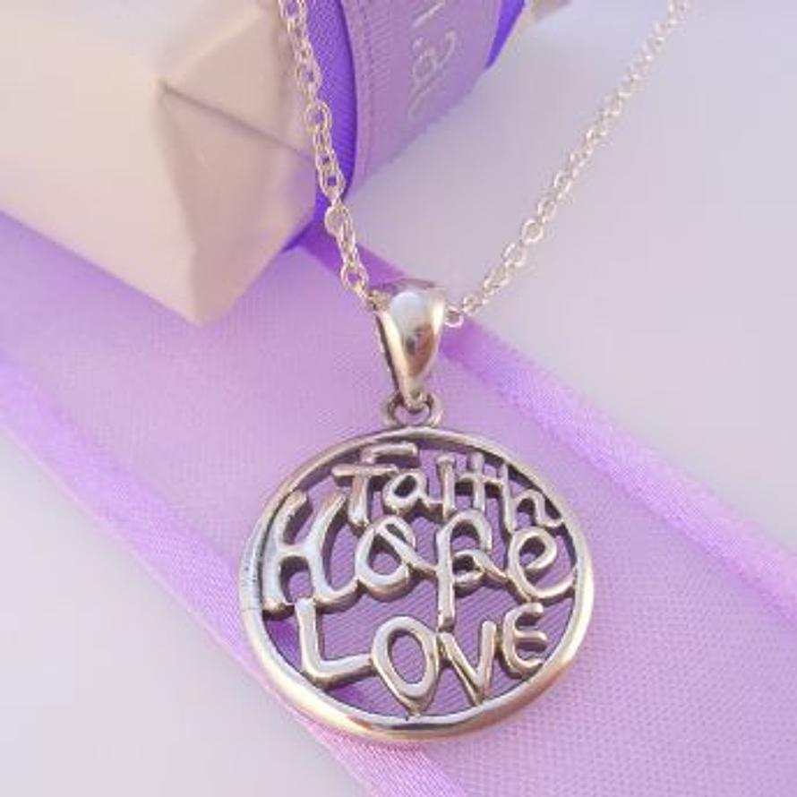 STERLING SILVER 19mm FAITH HOPE LOVE CHARM CABLE NECKLACE - NLET_SS_925-54-706-9936