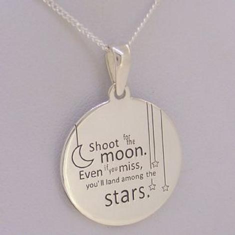 Sterling Silver 20mm Message Coin Moon Stars Charm Necklace