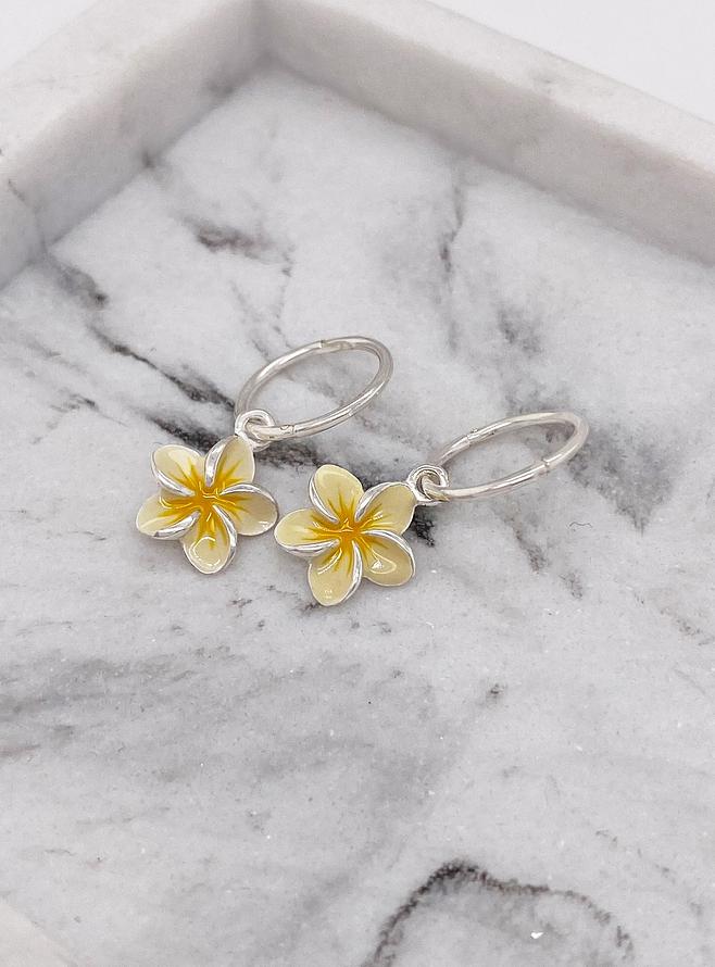 Frangipani Flower Charm Sleeper Earrings in Yellow