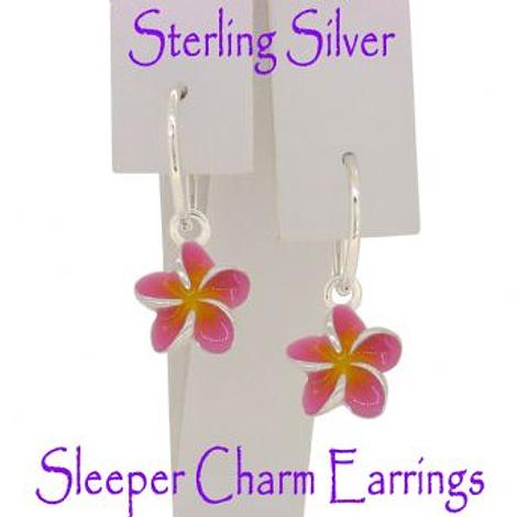 Sterling Silver Pastiche Pink Frangipani Flower Charm Sleeper Earrings
