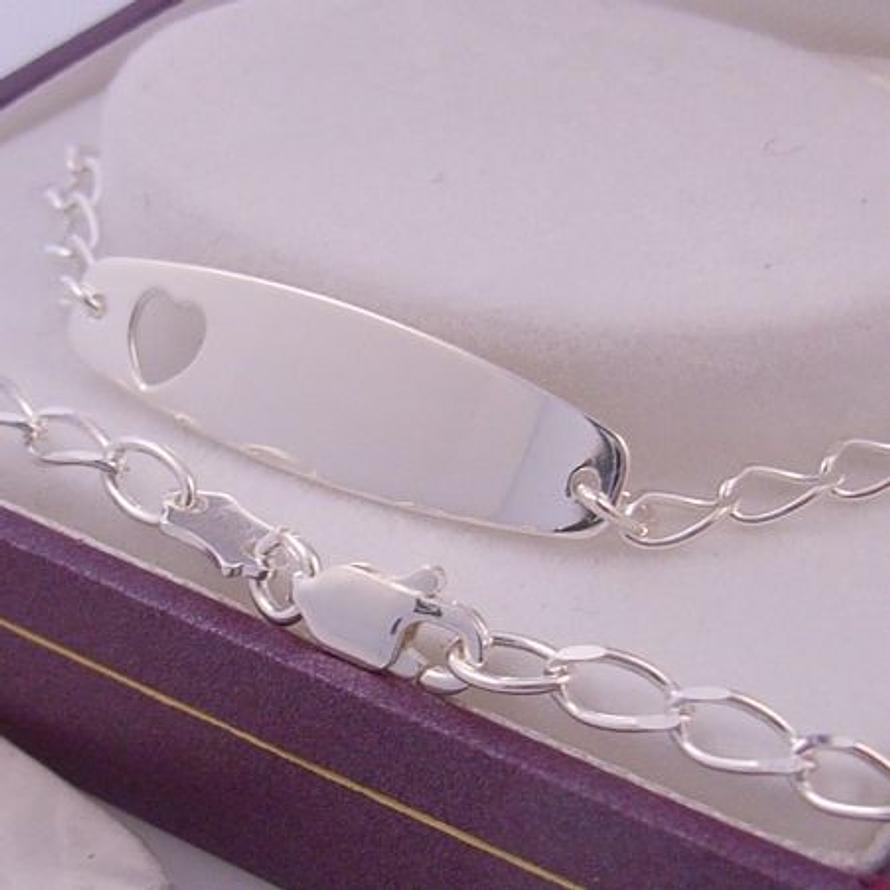 16.5cm ADJUSTABLE SIZE CURB LINK STERLING SILVER BABY to ADULT HEART IDENTITY BRACELET