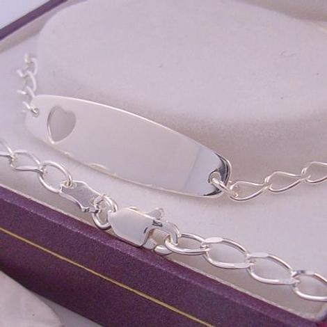 Heart Identity Curb Link Bracelet in Sterling Silver