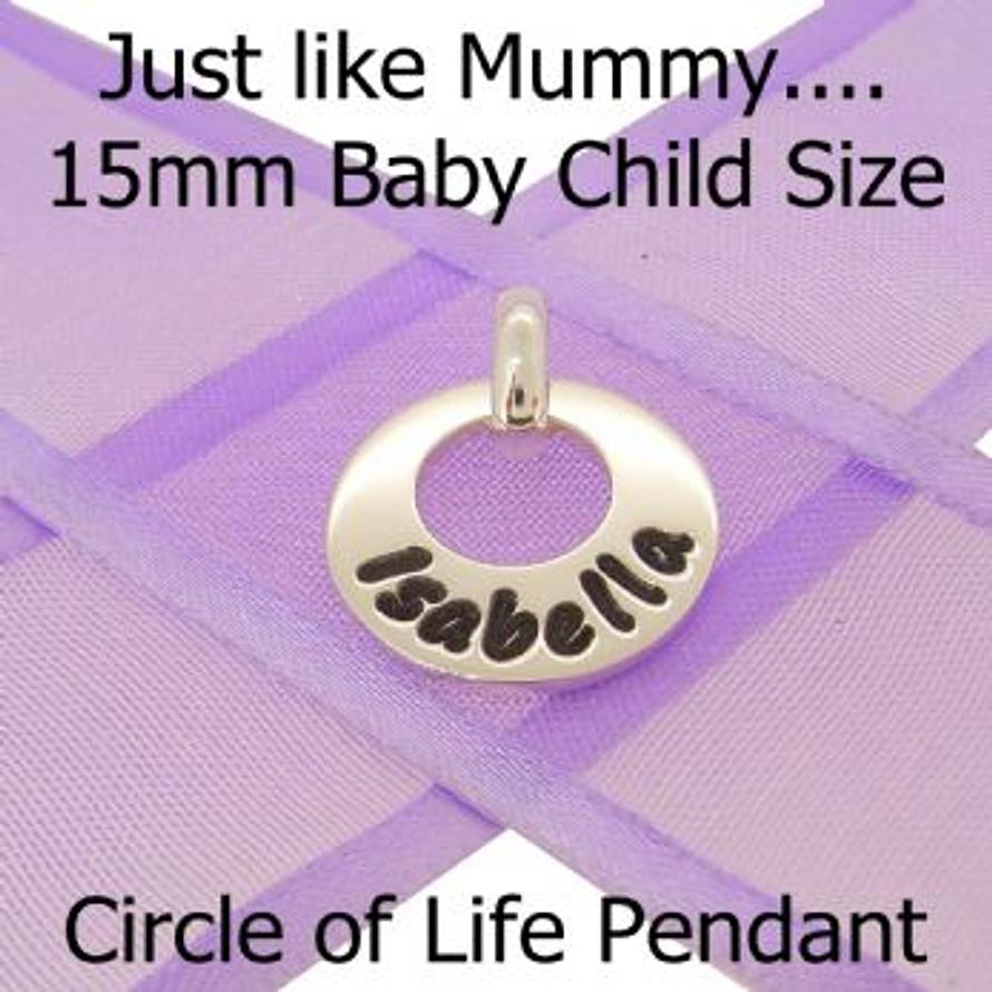 15mm BABY CHILD CIRCLE OF LIFE PERSONALISED FAMILY NAME PENDANT -15mm-SS