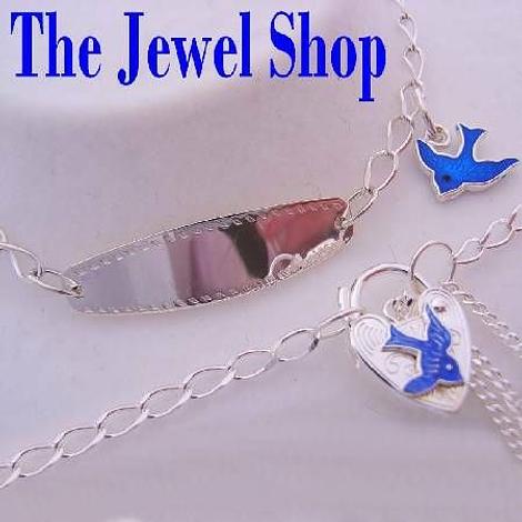 Bluebird of Happiness Charm Sterling Silver Baby to Teenager Identity Padlock Bracelet
