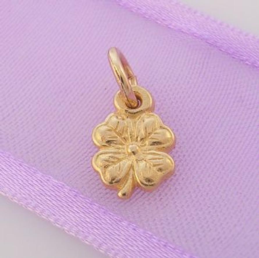 9CT GOLD SMALL 7mm GOOD LUCK LUCKY FOUR LEAF CLOVER CHARM PENDANT -9Y_HR925