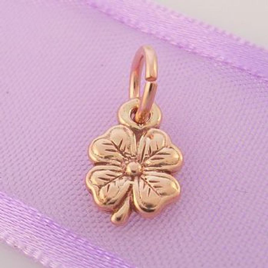 9CTROSE GOLD SMALL 7mm GOOD LUCK LUCKY FOUR LEAF CLOVER CHARM PENDANT -9R_HR925