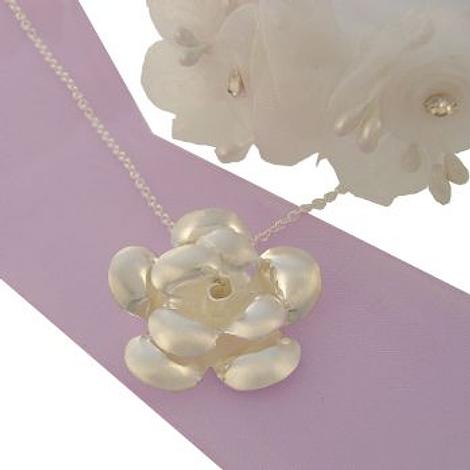 Sterling Silver 24mm Rose Flower Charm Necklace