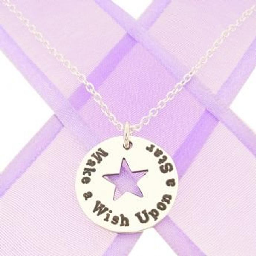 17mm PERSONALISED CIRCLE STAR PENDANT Make a wish upon a star NECKLACE -17mmP146-NLET-WISH