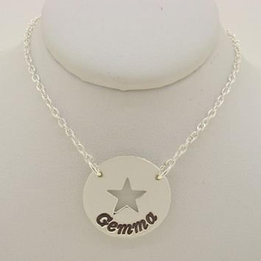 17mm PERSONALISED CIRCLE STAR PENDANT NAME NECKLACE -17mmP146-CA40