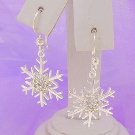 Sterling Silver 19mm Cz Snowflake Earrings