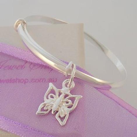 Sterling Silver Baby Child 40mm-48mm Expandable Bangle With Butterfly Charm
