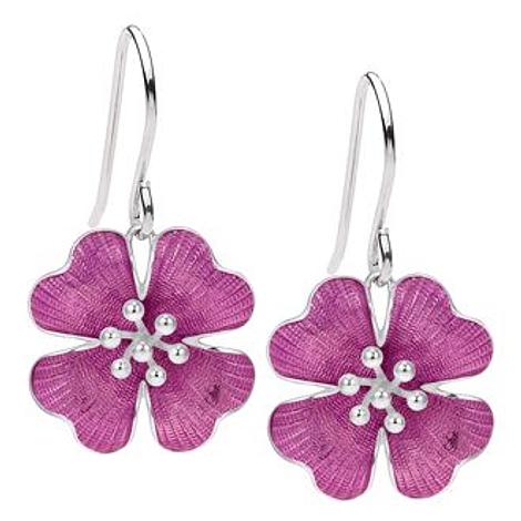 Pastiche Sterling Silver 16mm Pink Enamel Flower Charm Earrings