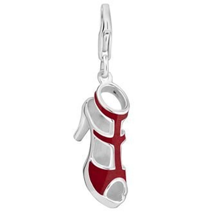 PASTICHE STERLING SILVER RED ENAMEL SANDAL HI HEEL HOOKED ON CLIP CHARM PENDANT QC028RD