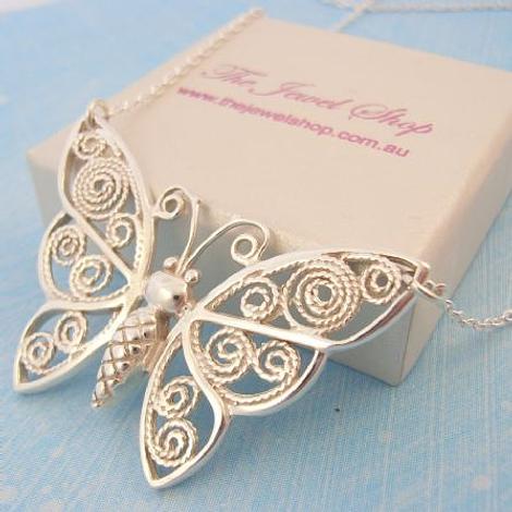 45cm Sterling Silver Butterfly Necklace Charm Pendant