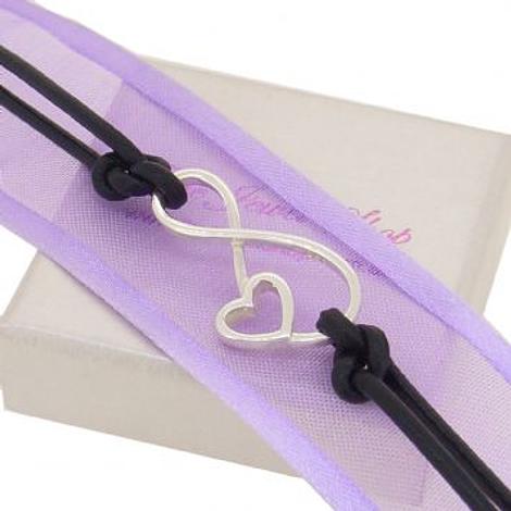 Sterling Silver Infinite Love Infinity Heart Symbol Design Charm Leather Bracelet