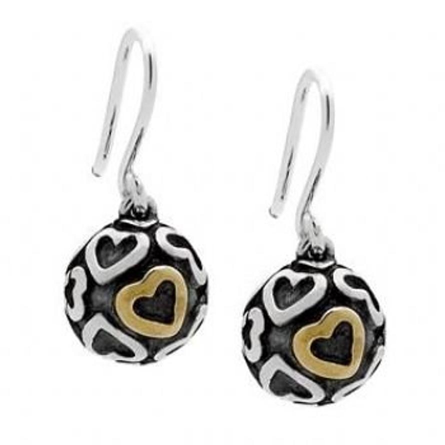 PASTICHE STERLING SILVER 10mm BALL WITH GOLD AND SILVER HEARTS DESIGN EARRINGS -E872G