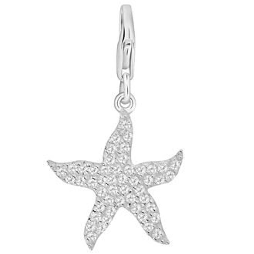 PASTICHE STERLING SILVER 23mm CZ STARFISH HOOKED ON CLIP CHARM PENDANT QC066CZ