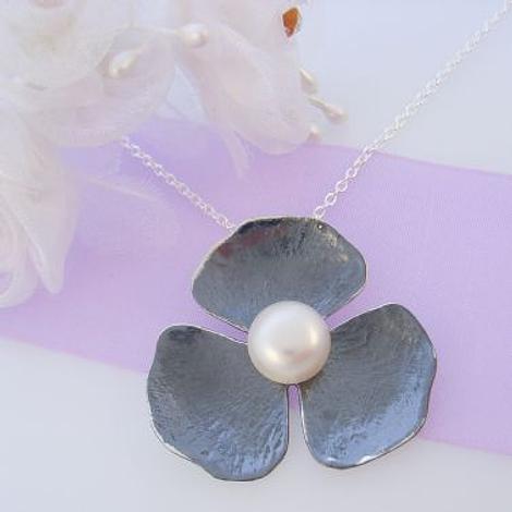 Pastiche Sterling Silver 34mm Pearl Flower Necklace