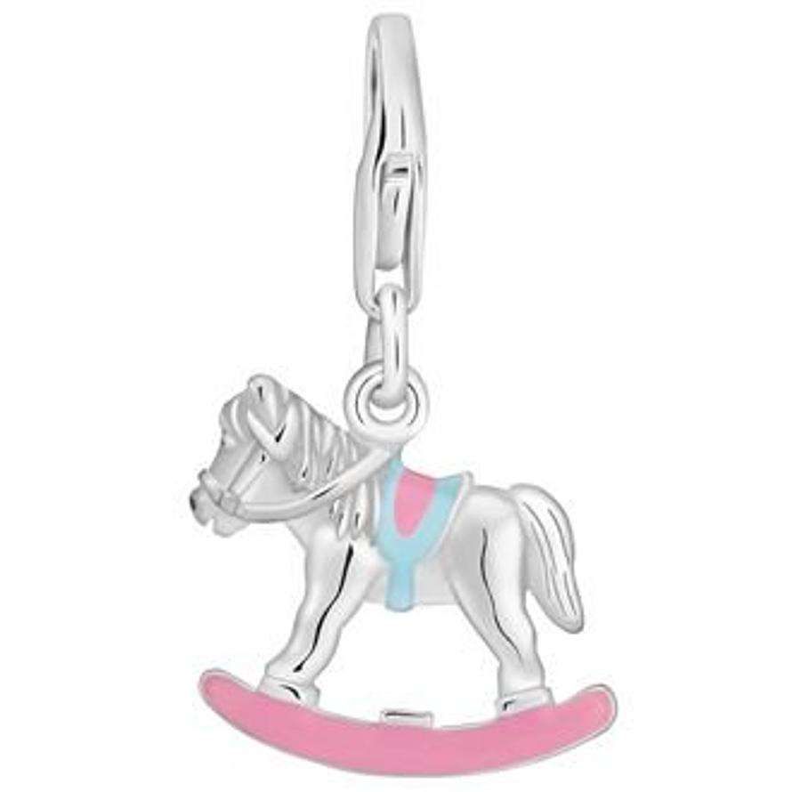 PASTICHE STERLING SILVER ROCKING HORSE HOOKED ON CLIP CHARM PENDANT QC222BLUPK