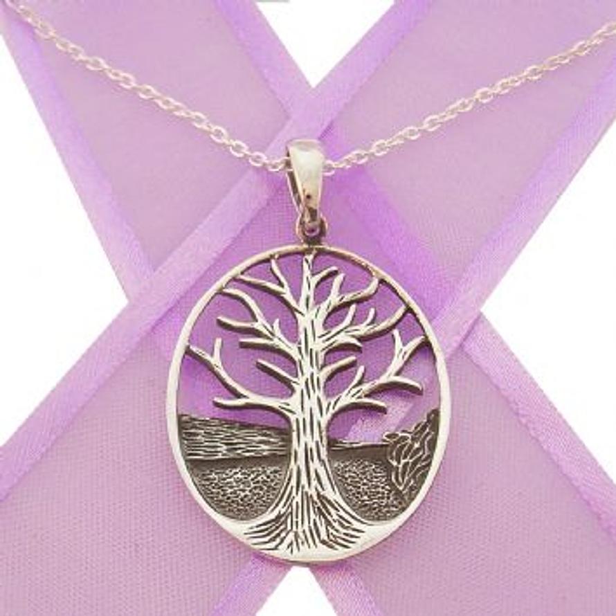 STERLING SILVER 24mm x 35mm OVAL TREE OF LIFE NECKLACE -NLET-925-54-706-10148-CA40