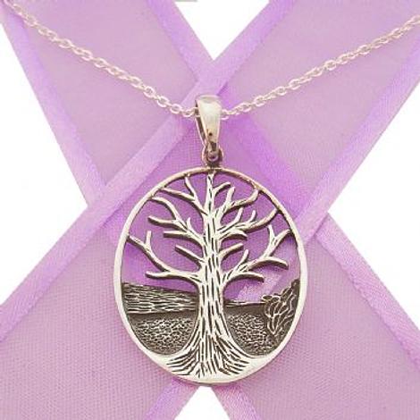 Tree of Life Oval Charm Necklace in Sterling Silver